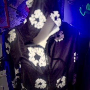 Black Floral Print Hooded Jacket - Women